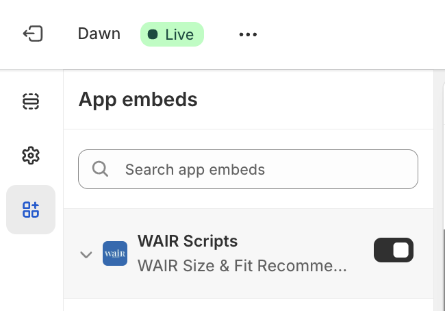 WAIR Scripts Shopify App Embed Feature