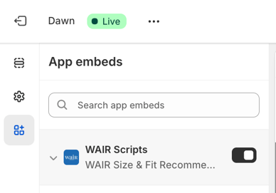 WAIR Scripts Shopify App Embed Feature
